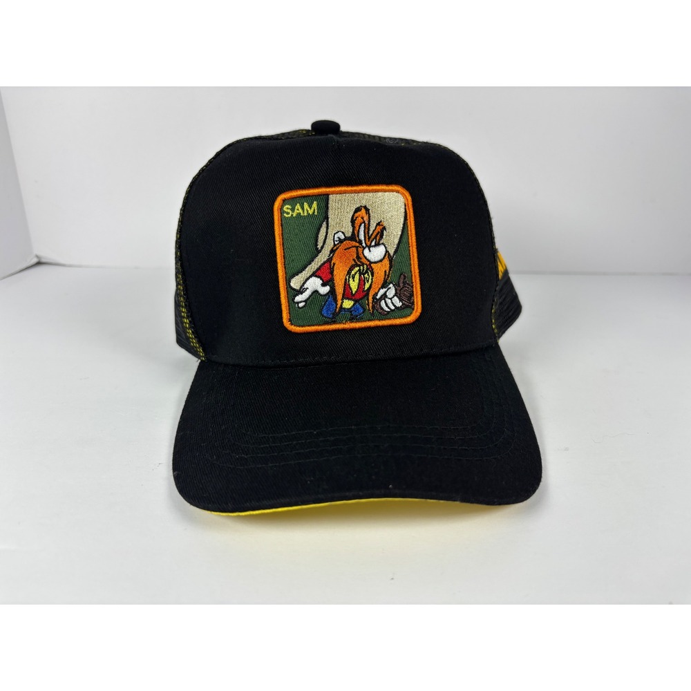Looney Tunes Yosemite Sam Trucker Hat Black Yellow Mesh Snapback Cap